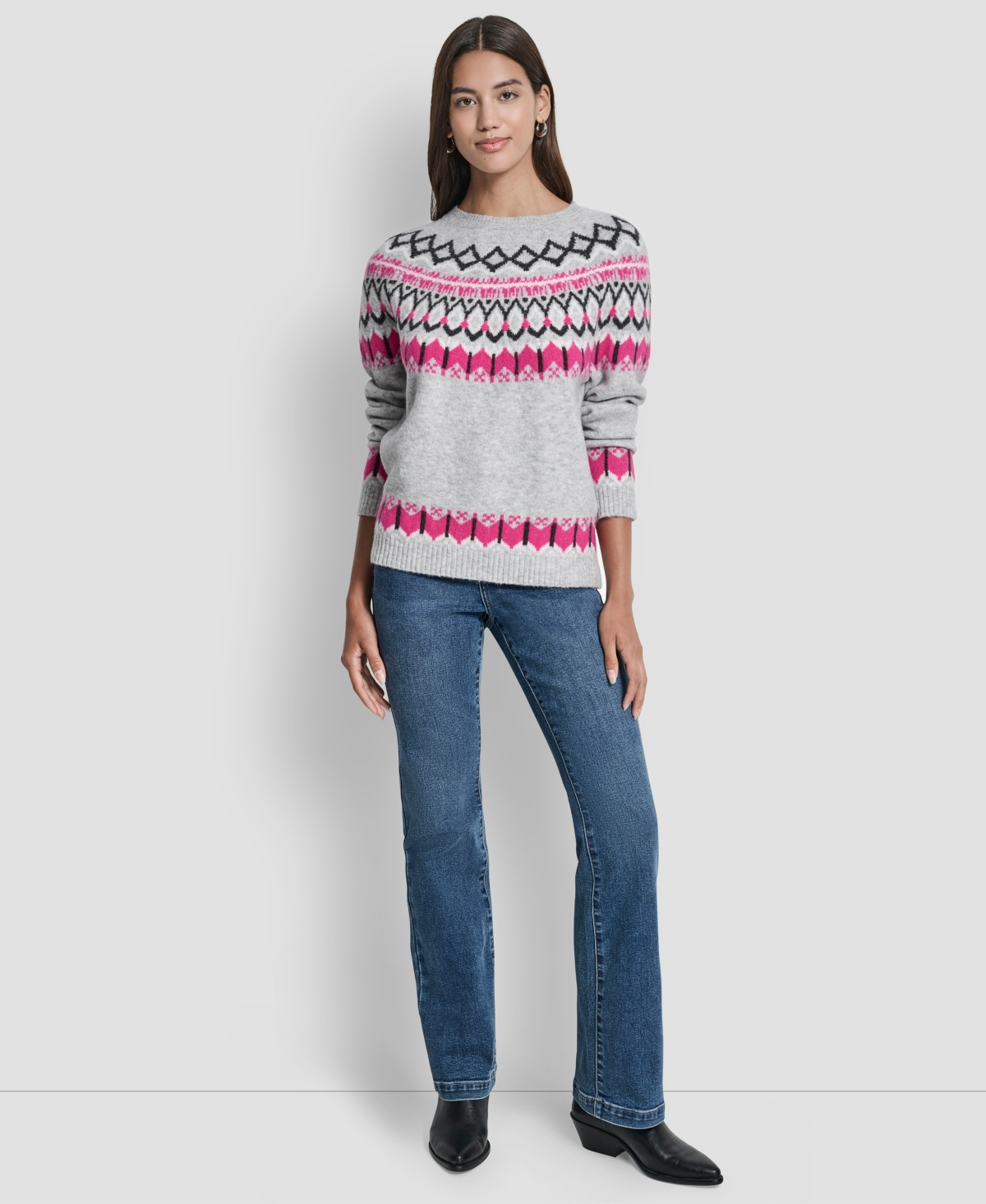 Dkny Jeans Women's Fair Isle Crewneck Raglan Sweater In White