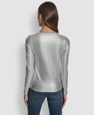 Women's Foil Rib Crewneck Long Sleeve Top