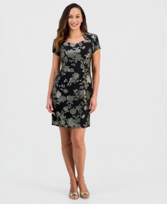 Petite Metallic Floral Print Sheath Dress