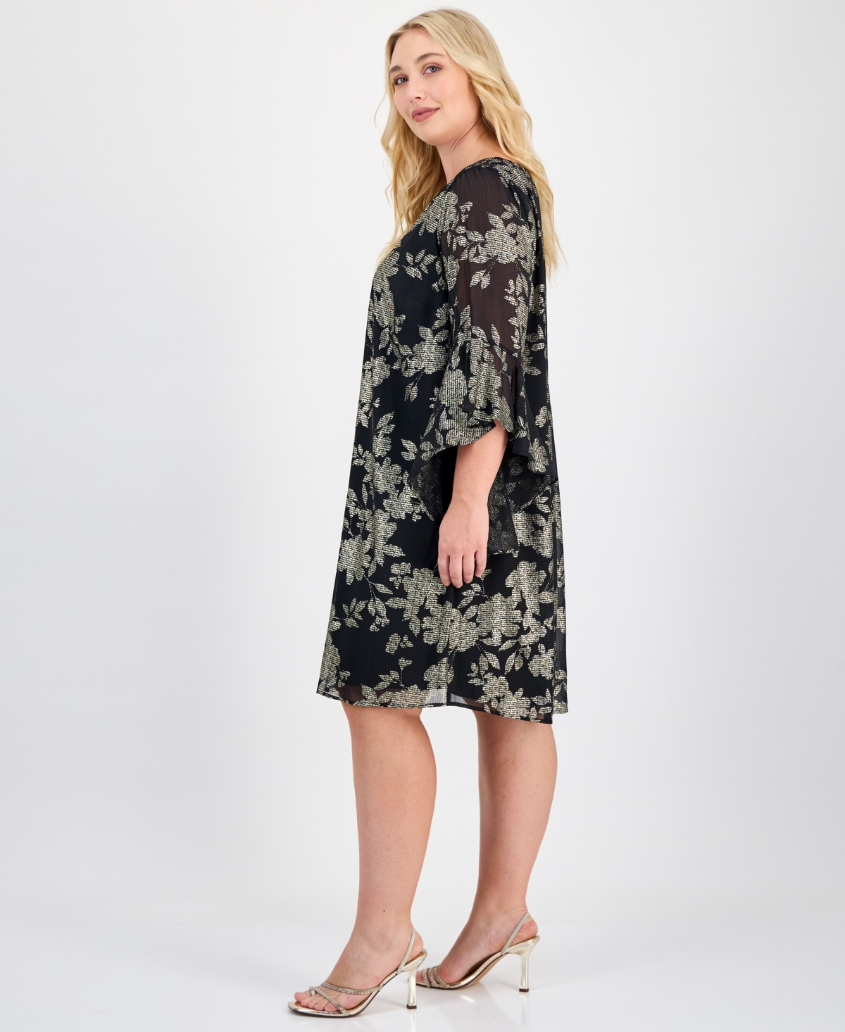 Connected Plus Size Ruffled-cuff 3/4-sleeve Dress In Animal Print