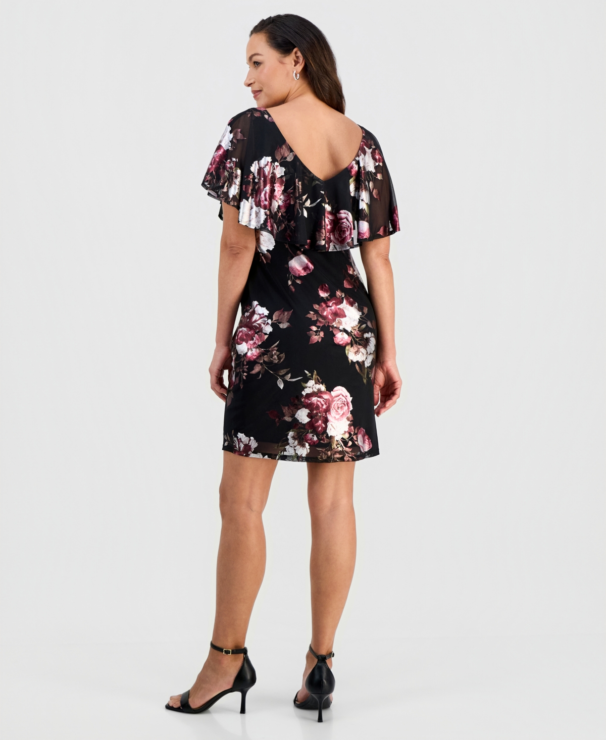 Connected Petite Floral Print Capelet Sheath Dress