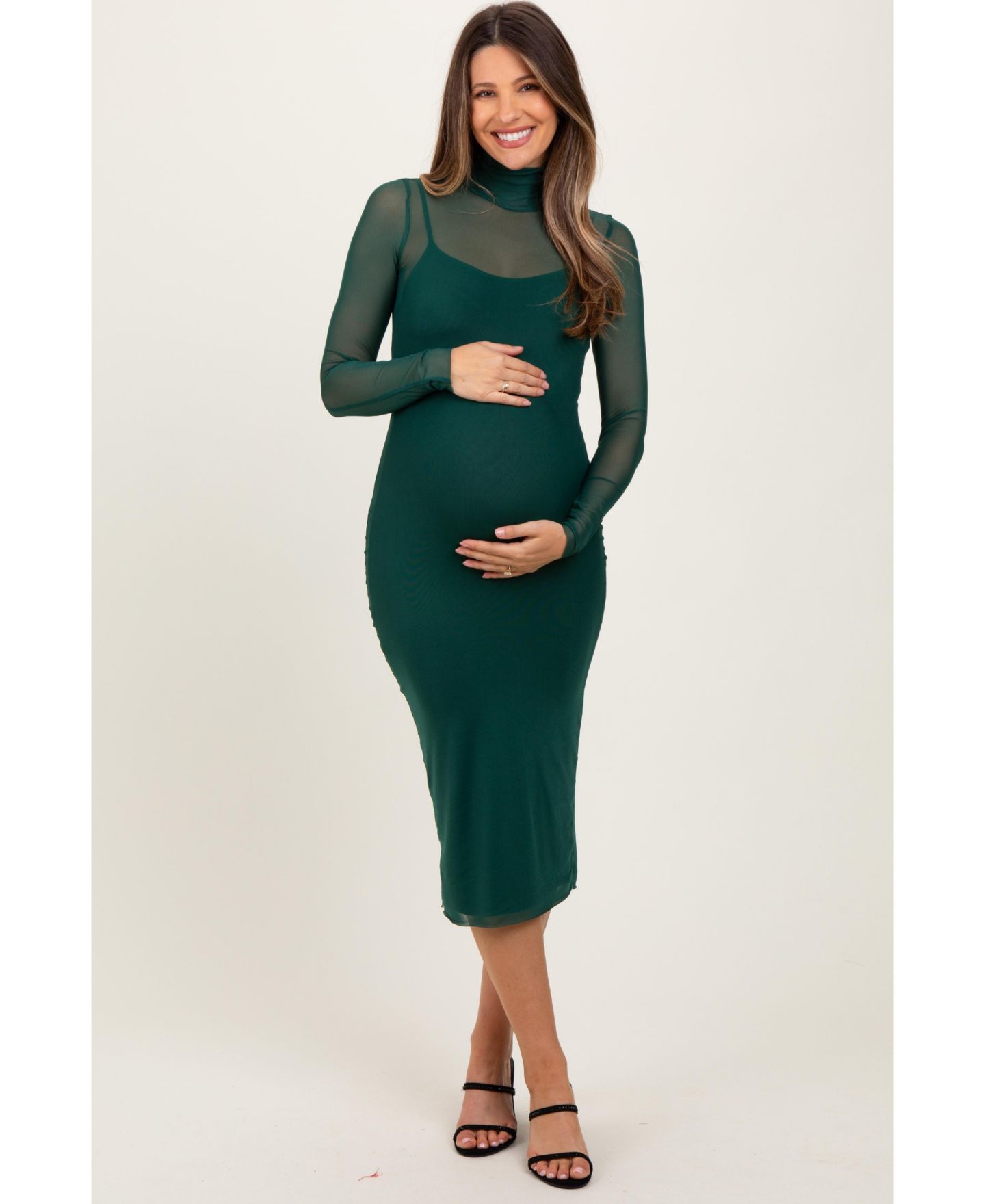 Женское платье Pinkblush Jade Mesh Overlay Fitted Midi, цвет: Тёмно-зелёный — фото 1