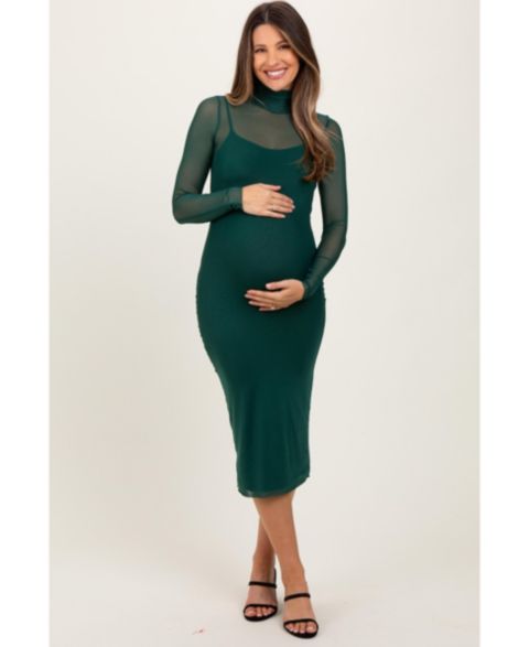 Женское платье Pinkblush Jade Mesh Overlay Fitted Midi, цвет: Тёмно-зелёный