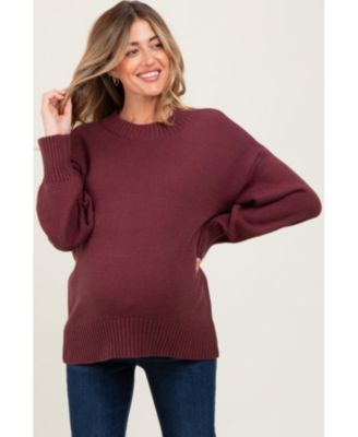 Maternity Burgundy Drop Shoulder Oversized Sweater
