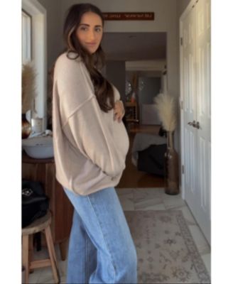 Maternity Black Oversized Crewneck Melange Knit Sweater