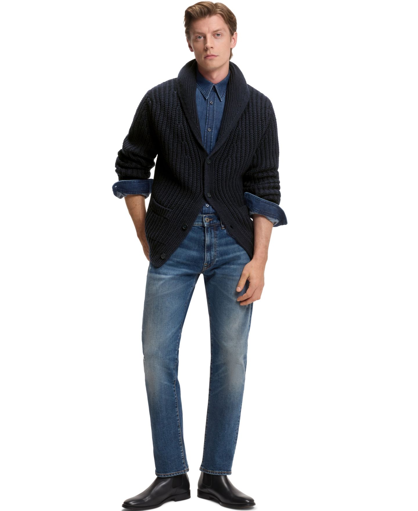Мужской кардиган Hugo Boss Beckham x BOSS Wool Cashmere Relaxed-Fit, цвет: Тёмный синий — фото 4