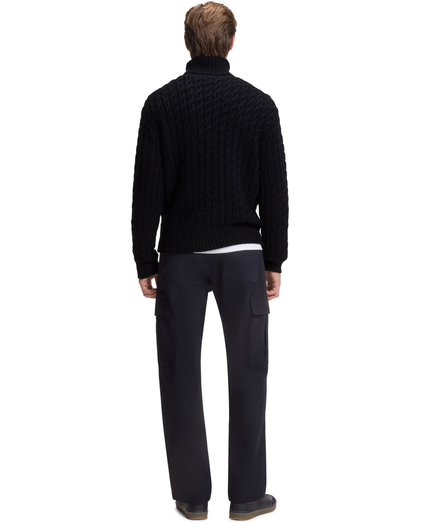 Мужской свитер Hugo Boss Beckham x BOSS Wool Cashmere Cable-Knit, цвет: Тёмный синий — фото 3