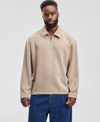 Men's Relaxed Fit Plush Long Sleeve Quarter-Zip Pullover