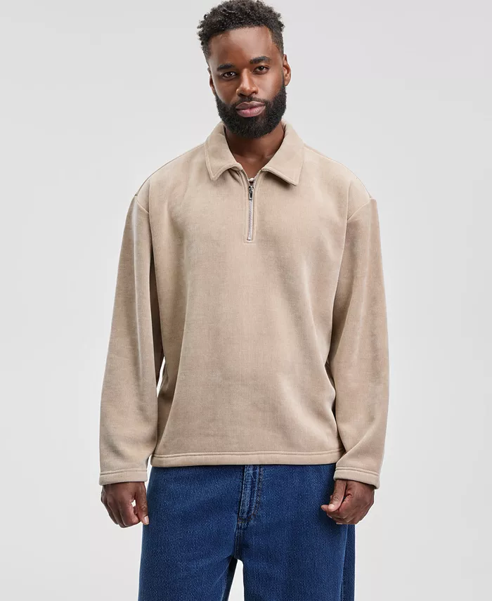 Men's Relaxed Fit Plush Long Sleeve Quarter-Zip Pullover