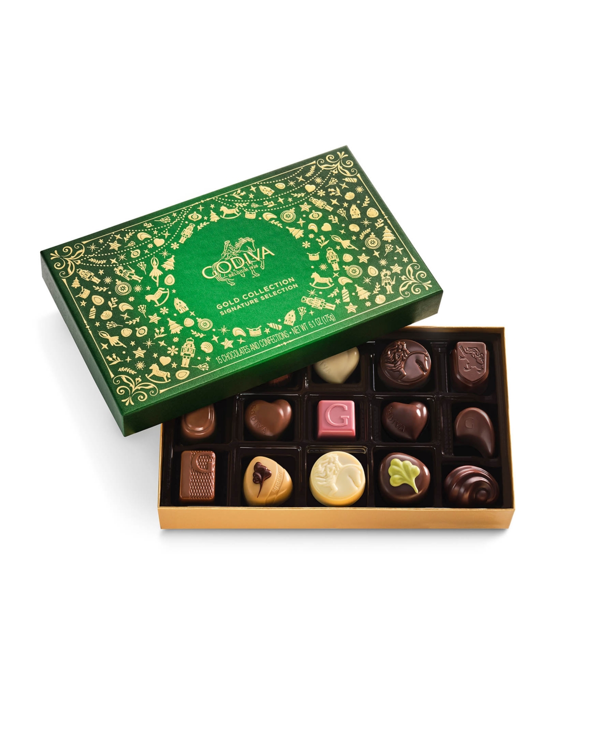Godiva Holiday Limited Collection Assorted Chocolate Gift Box, 15-pc. In Green
