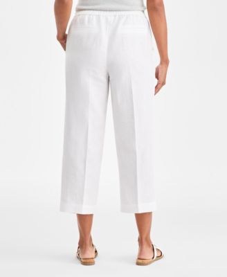 Women's 100% Linen Solid Cropped Pull-On Pants, Created for Macy's