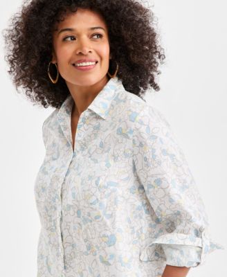 Petite Floral Woven Collar Shirt, Macy's Exclusive