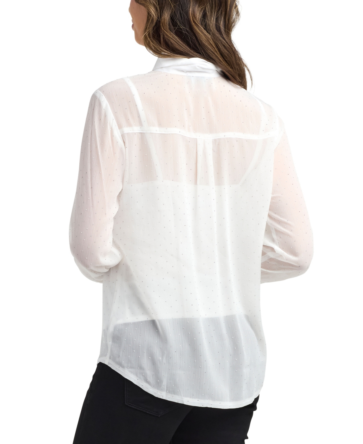 Bcx Women's Studded Chiffon Long Sleeves Shirt In White