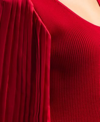 Juniors' V-Neck Pleated Sleeve Pull-On Sweater