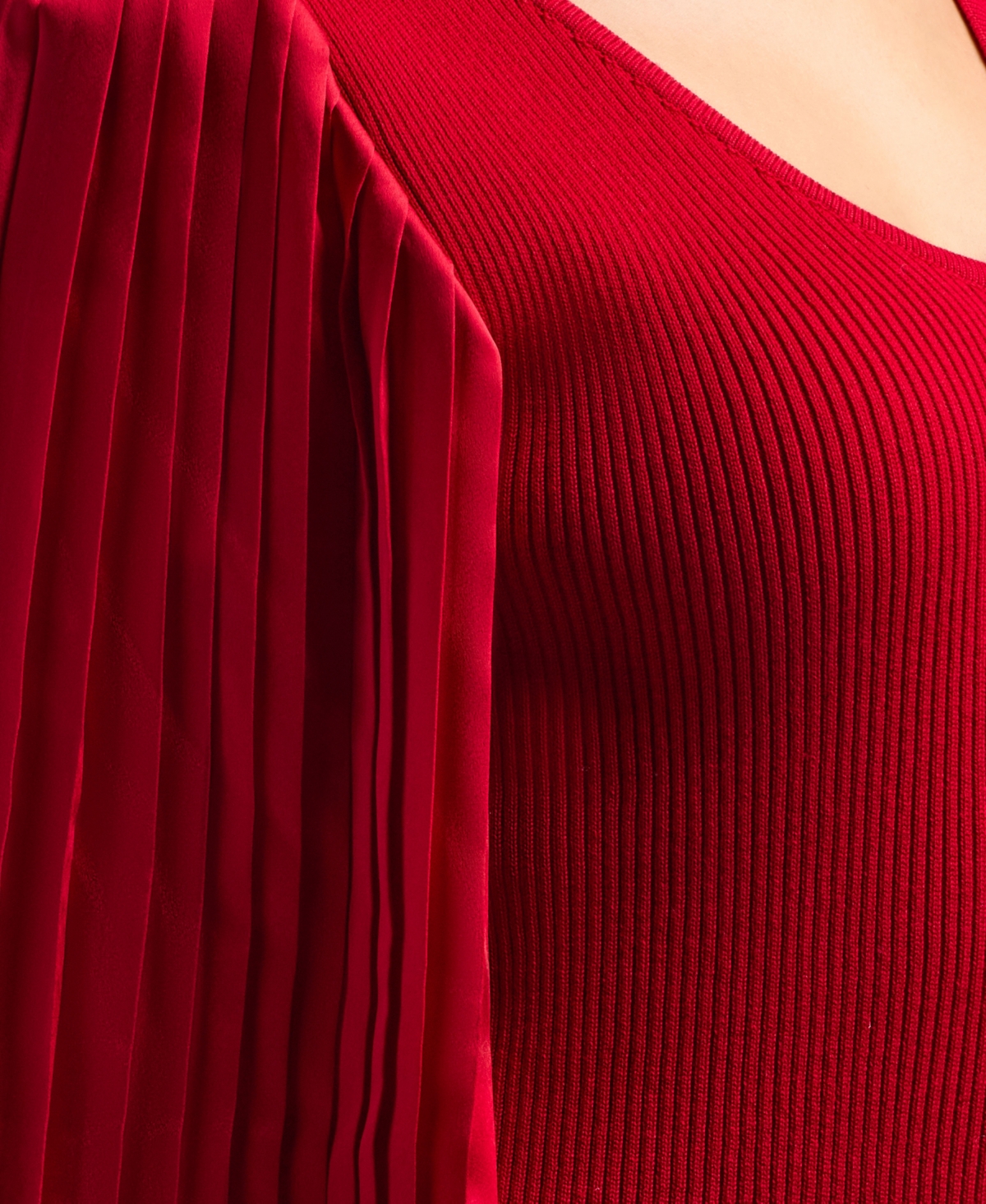 Bcx Women's V-neck Pleated Sleeve Pull-on Sweater In Red