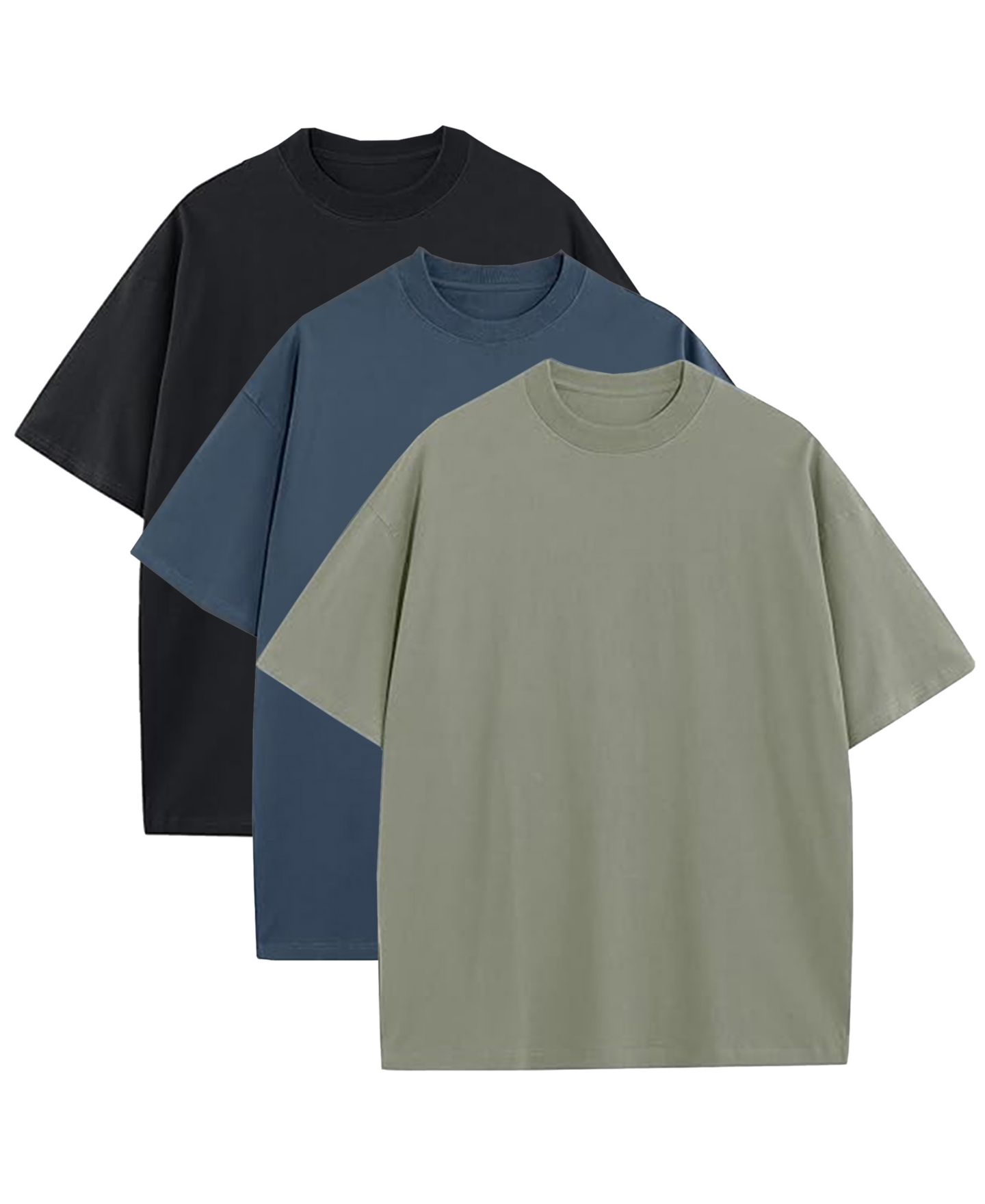 Мужские футболки Blu Rock Oversized Crewneck T-Shirt, 3-Pack, цвет: Чёрный / Синий — фото 1