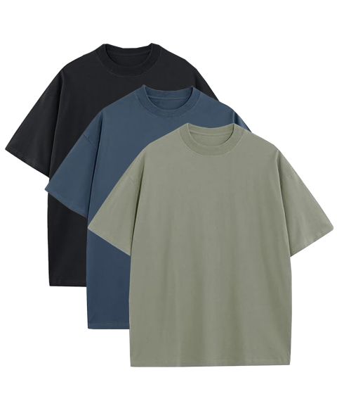 Мужские футболки Blu Rock Oversized Crewneck T-Shirt, 3-Pack, цвет: Чёрный / Синий