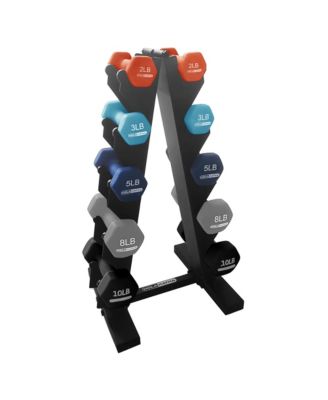 2, 3, 5, 8 & 10 Pound Neoprene Dumbbell Weight Set with Storage Rack