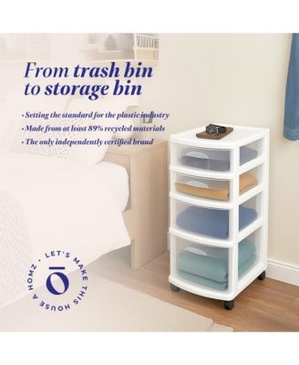 Clear Plastic 4 Drawer Medium Home Storage Container Tower, White Frame