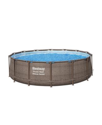 Power Steel 14' x 42" Above Ground Outdoor Swimming Pool Set with Pump