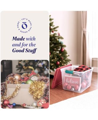 31 Quart Holiday Plastic Storage Container Bin with Latching Lid, 4 Pack