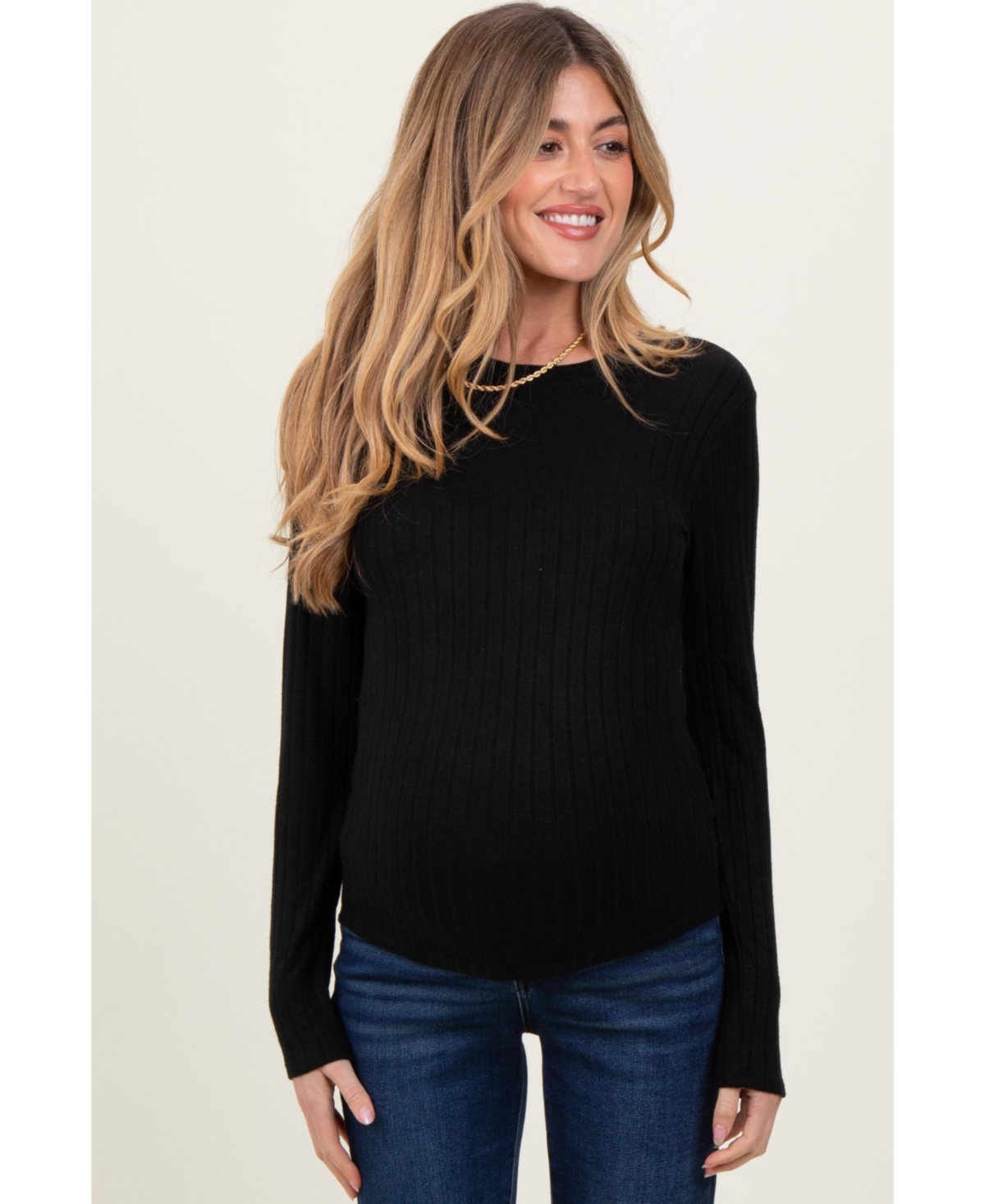 Pinkblush Maternity Black Ribbed Long Sleeve Top