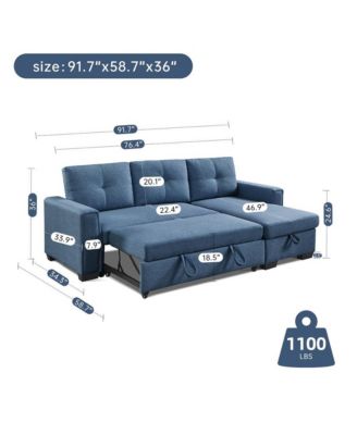 Tufted Sectional Chaise Sofa Sleeper with Storage in Blue