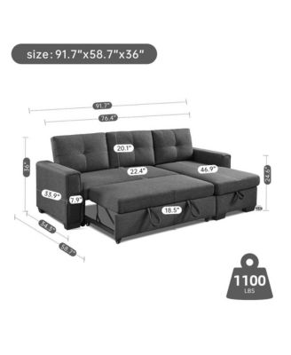 Tufted Sectional Chaise Sofa Sleeper with Storage in Dark Grey