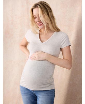 Maternity V-Neck Side-Ruched Short Sleeve Tee - Motherhood