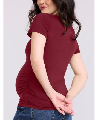 Maternity V-Neck Side-Ruched Short Sleeve Tee - Motherhood