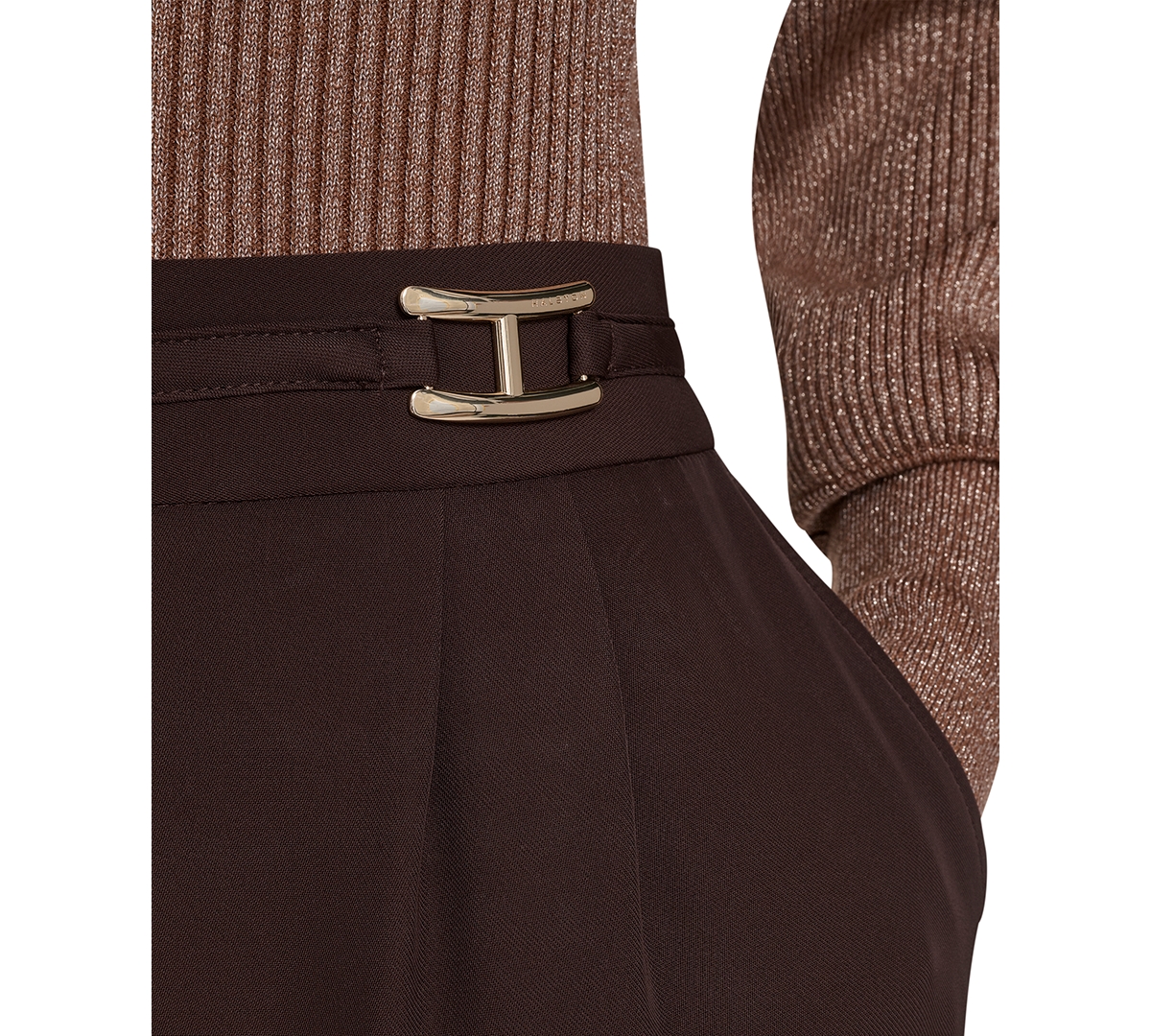 Halston Women's Mid Rise Wide Leg Trousers In Brown