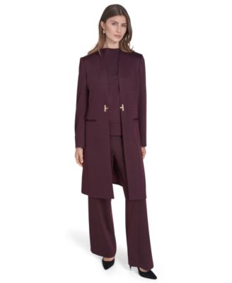 Women's Collarless Hook and Eye Closure Coat