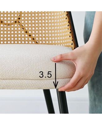 5 Piece Set 39.4 Inch Round MDF Table Faux Rattan Back Chairs Starburst Metal Base Mid Century Modern Dining Room Set