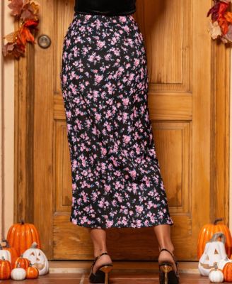 Women's Floral Print Pleated Midi Skirt