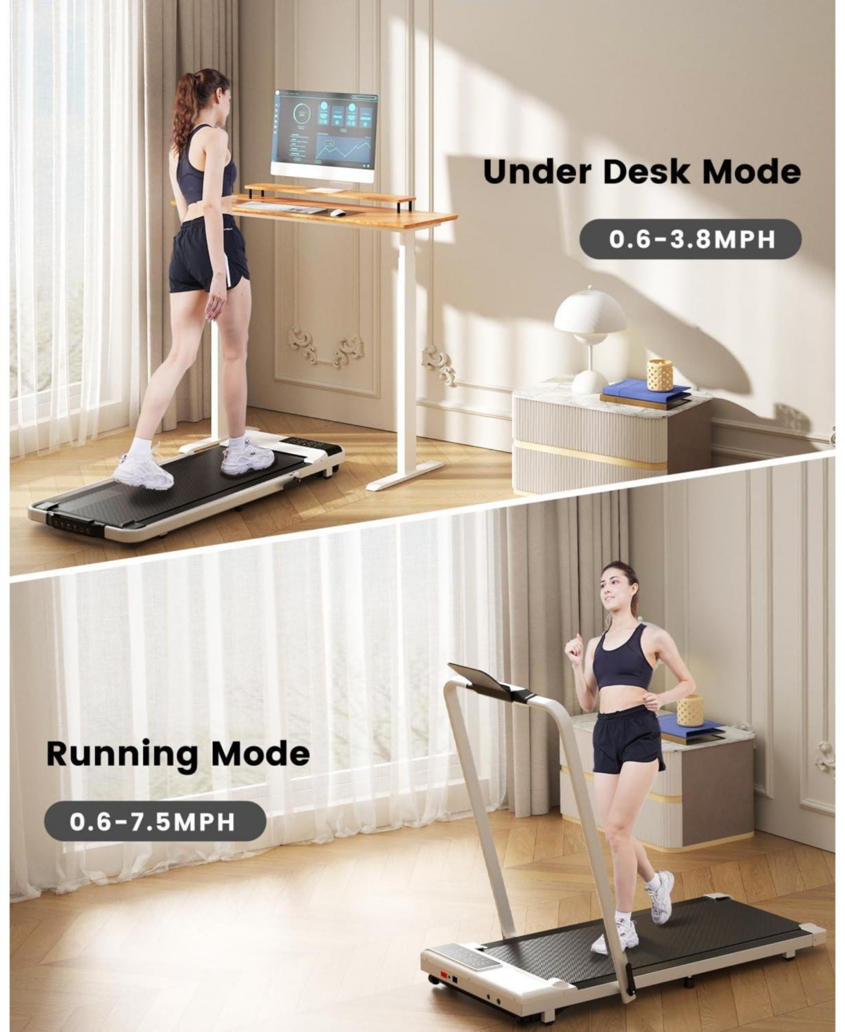 DeerRun 3 in 1 Walking Pad Treadmill, 300 Weight Capacity Foldable Treadmill, 3.0HP Low Noise Under Desk Treadmills for Home Office with Remote & App