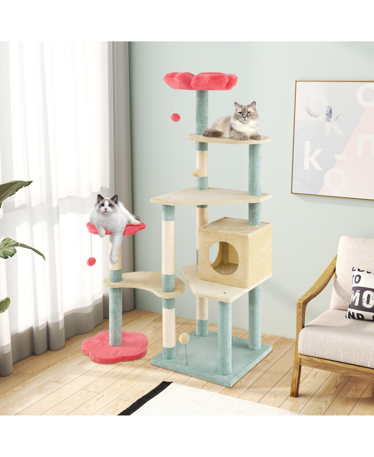 Gymax Flower Cat Tree w/Cosy Condo Sisal Scratching Posts Padded Flower-shaped Perch