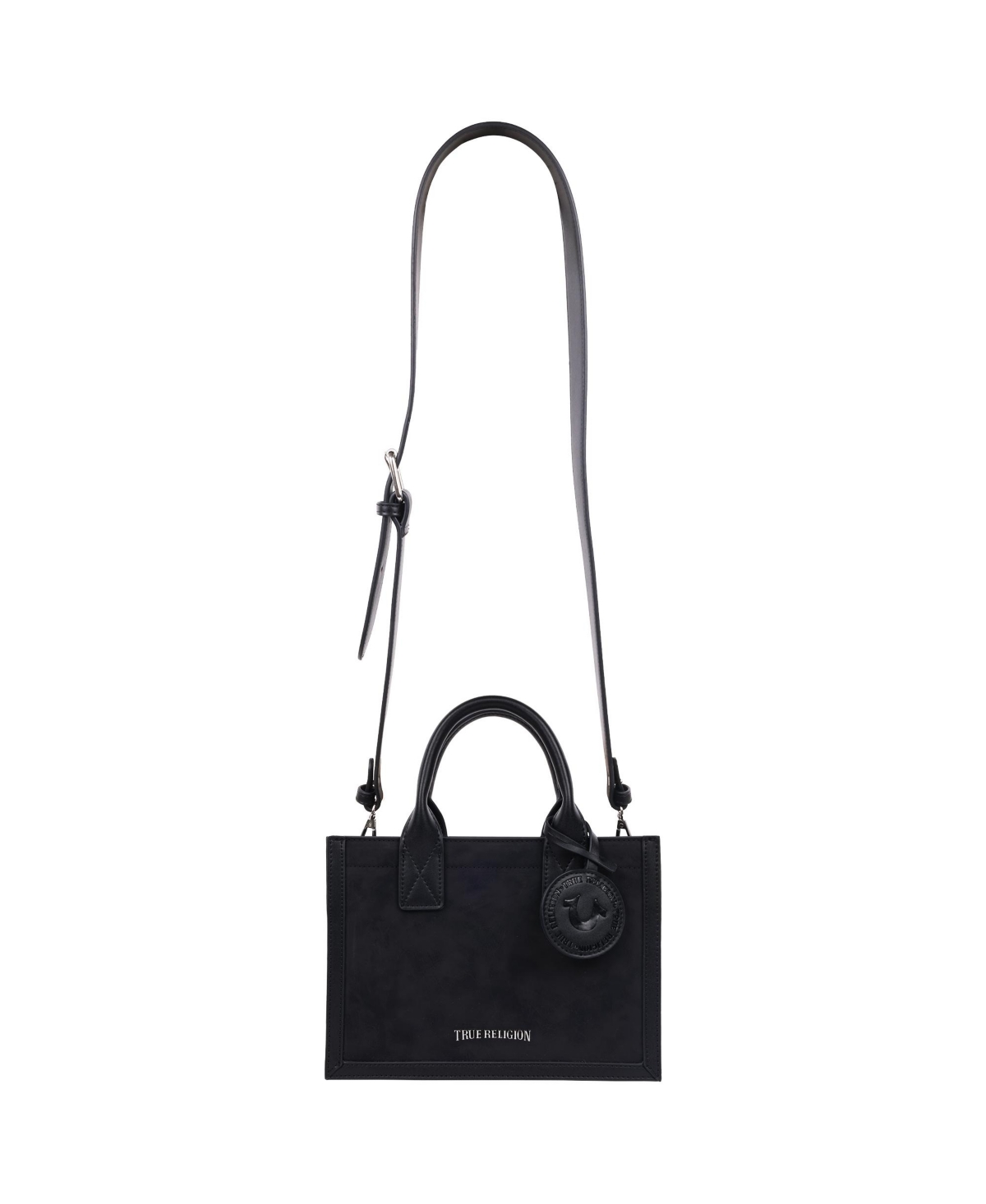 True Religion Suede Pu Box Tote with Logo Tag