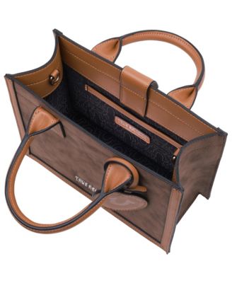 Suede PU Box Tote with Logo Tag