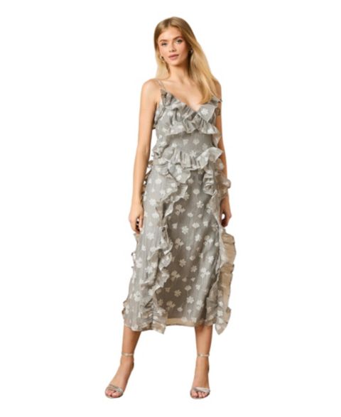 Женское платье Oasis Ruffle Front V-Neck Strappy Midi, цвет: Серый