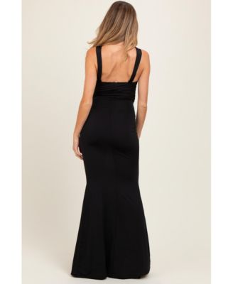 Maternity Black Twist Front Ruched Maxi Dress