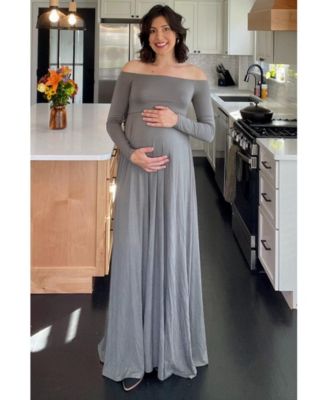 Maternity Pink Solid Off Shoulder Maxi Dress