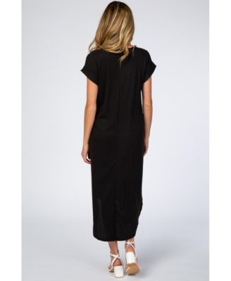 Maternity Black Ribbed Curved Hem Midi Dress