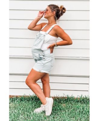 Maternity Light Blue Denim Short Overalls