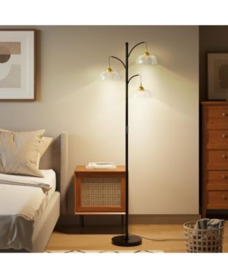 Modern Standing Floor Lamp with LED Bulbs, 3 Adjustable Heads and Petal Glass Shades