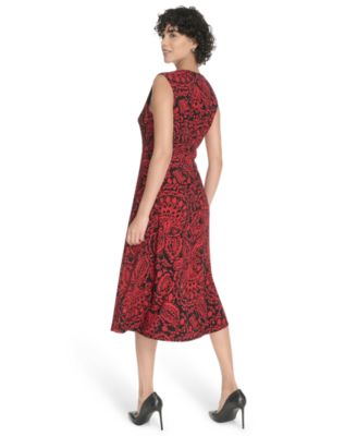 Women's Printed V-Neck Midi Dress