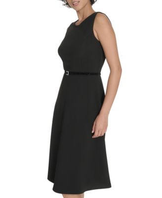 Women's Belted Fit and Flare Midi Dress