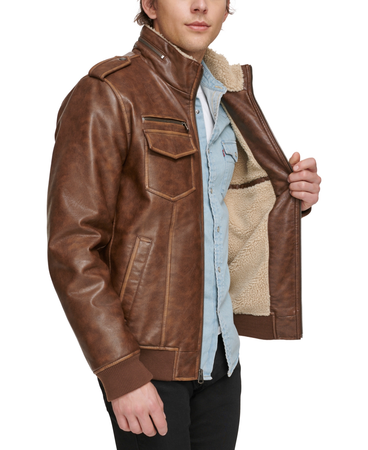 Levi's Men's Sherpa Lined Faux Leather Aviator Bomber