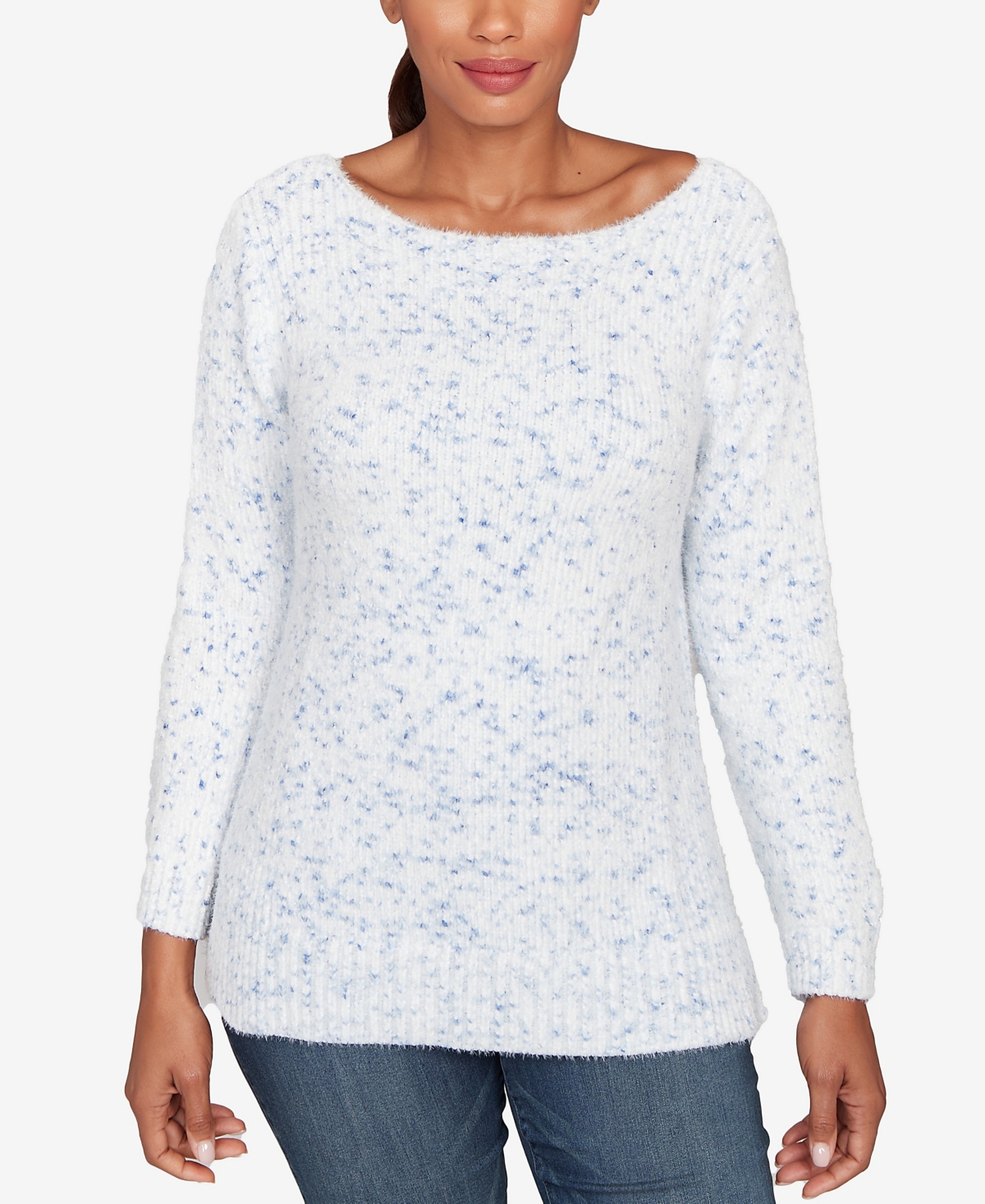 Ruby Rd. Petite Speckled Chenille Eyelash Sweater In White
