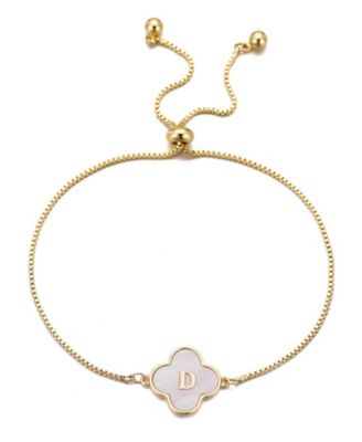 Gold Mother of Pearl Initial Clover Bolo Bracelet