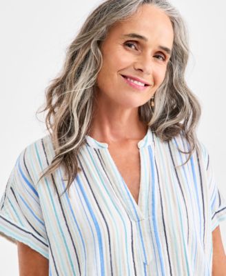 Women's Cotton Gauze Split-Neck Dolman-Sleeve Shirt, Macy's Exclusive